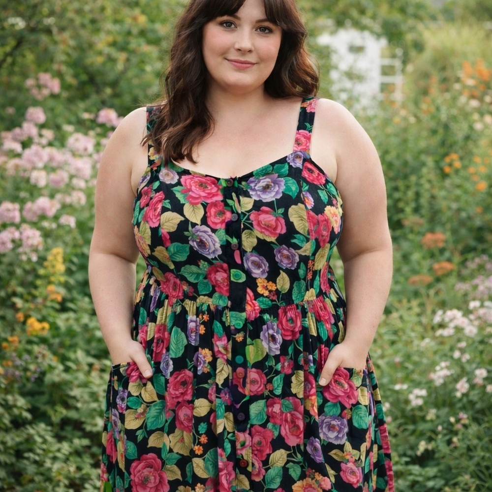 Vtg Handmade Dress Women's XL/XXL Midi Romantic Floral Prairie Soft Girl Cottage